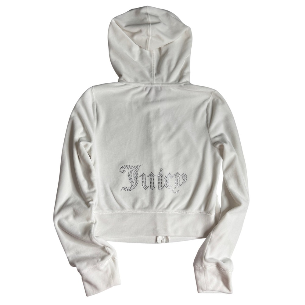 Juicy Couture White Velour Rhinestone Logo Zip Up Hoodie Sweatshirt Womens Small